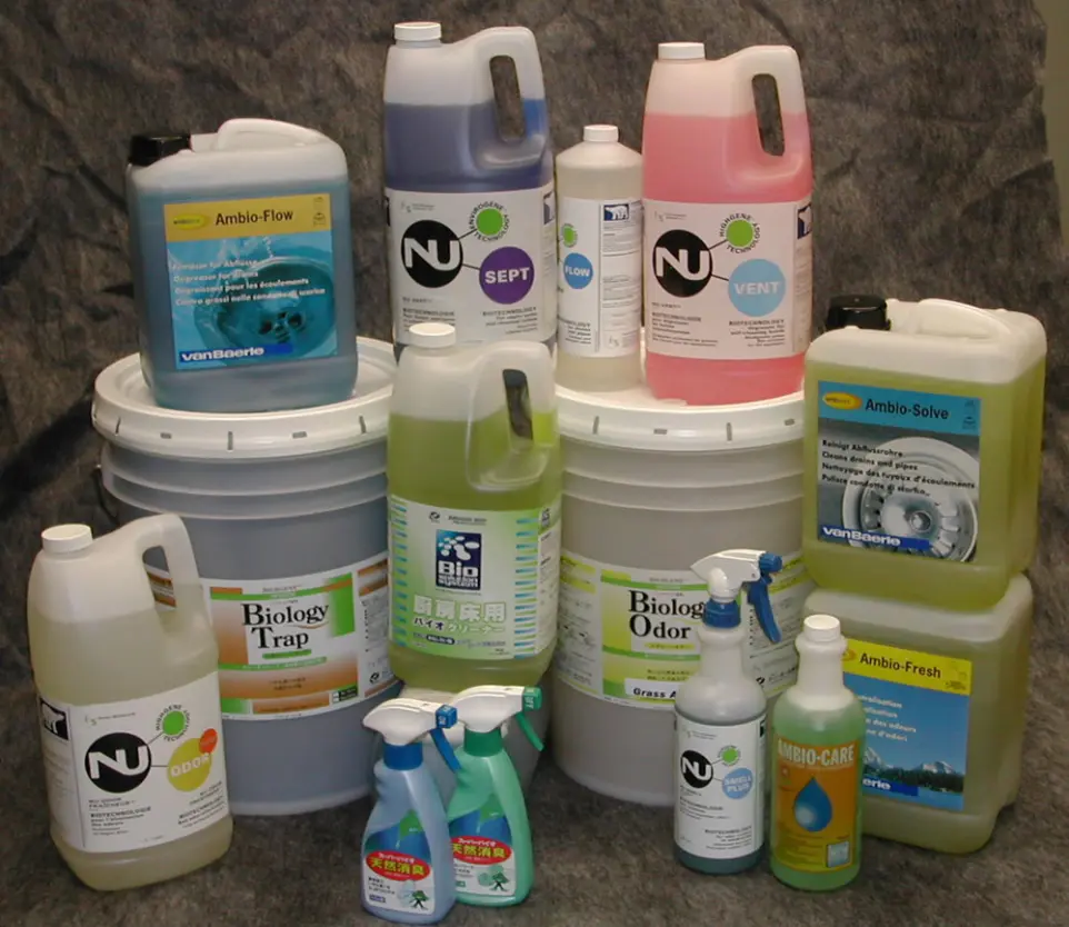 Early InnuScience product range featuring bacteria-based cleaning solutions, showcasing the revolution of nature-powered cleaning.